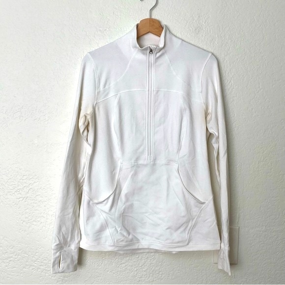 lululemon athletica Tops - Lululemon White Half Zip Kangaroo Pocket Jacket, Size 12